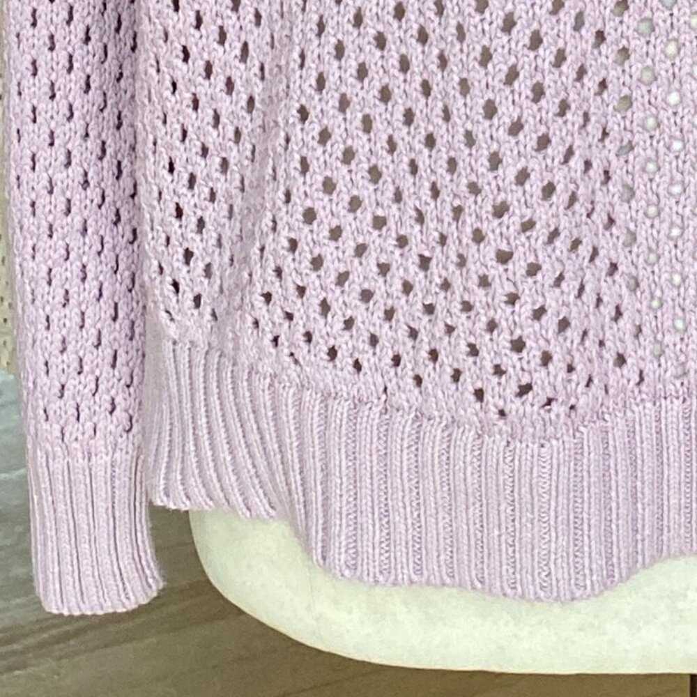 Prana Onward Open Knit Pointelle Sweater Lavender Purple Crochet Organic Cotton - Picture 5 of 14